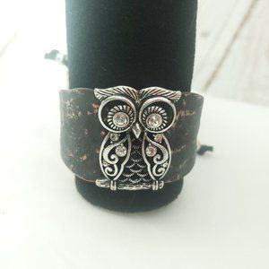 Womens Silver Fashion Jewelry Slide Adjustable Rhinestone Owl Cuff Bracelet